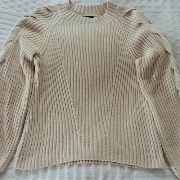 Aqua Braided Sleeve Cotton Sweater - Picture 3 of 5